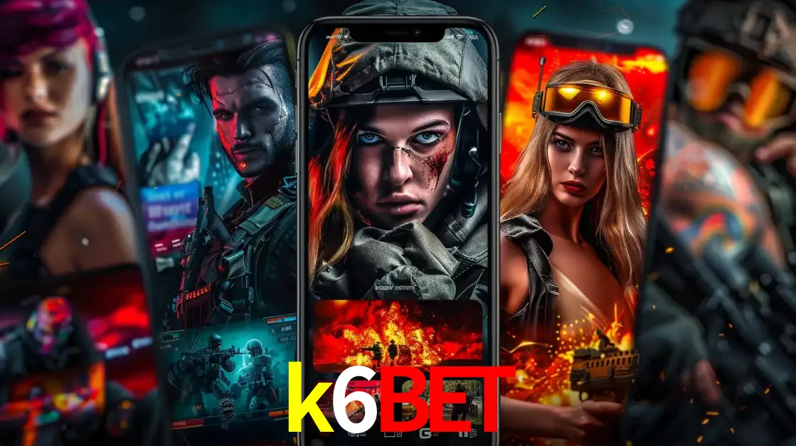 Montagem de telas de celular mostrando diversos personagens, masculinos e femininos, de um jogo de tiro, ilustrando a diversidade de equipes de e-sports para apostar no k6bet.